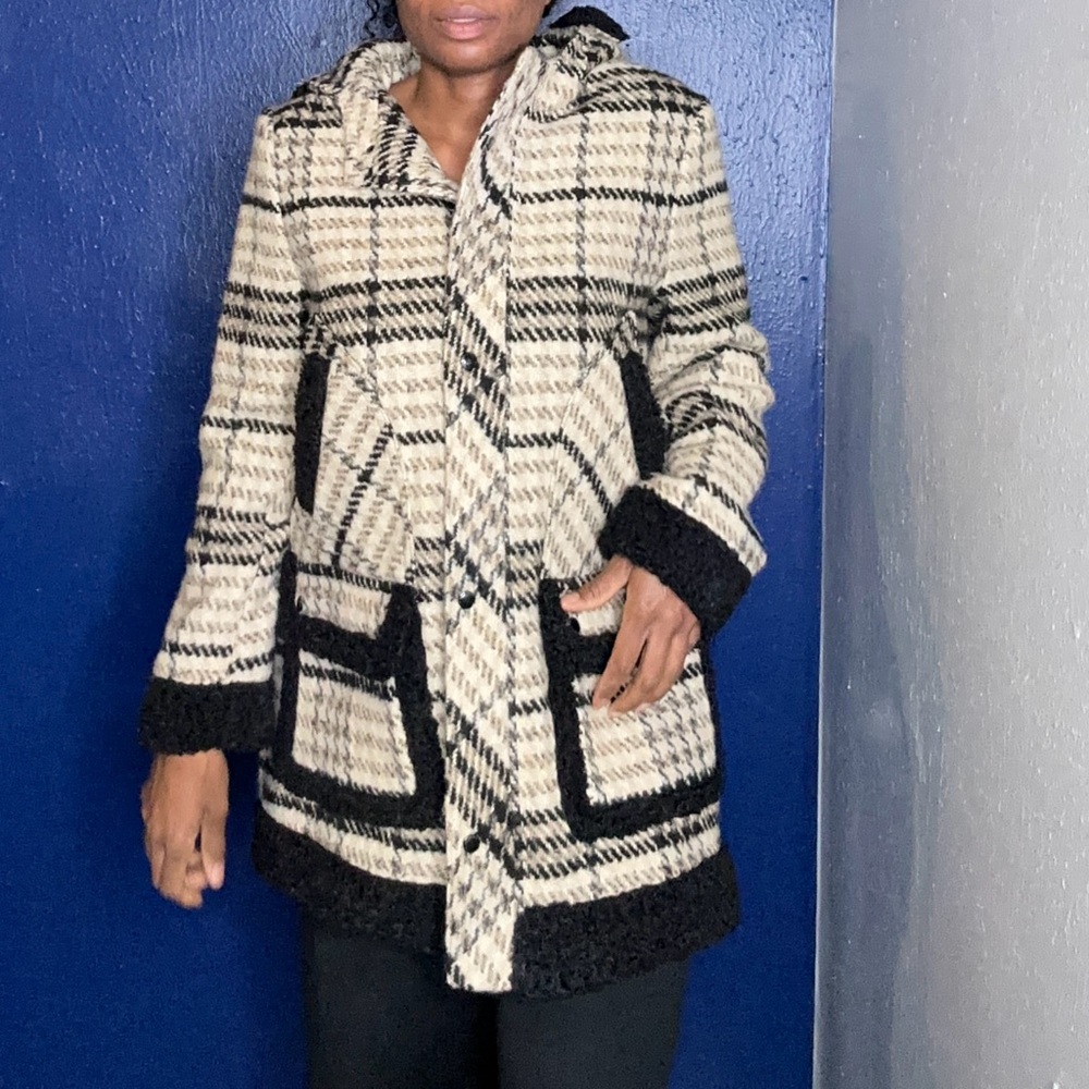 Sam Edelman Plaid Jacket with Black faux fur Accents